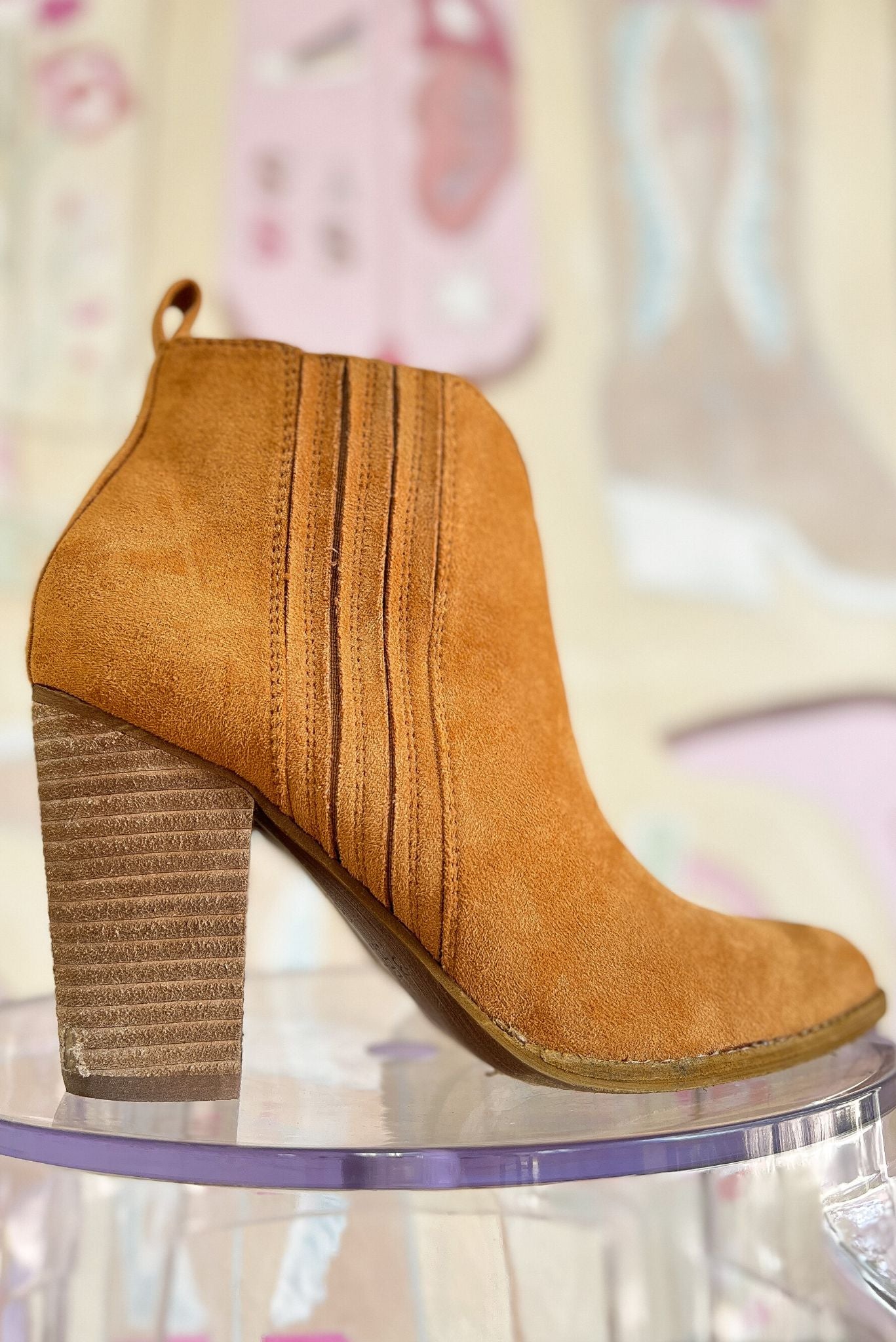 Load image into Gallery viewer, Camel Suede Pointed Toe Ankle Booties, fall transition piece, SSYS signature, mom style, work to weekend, chic updated bootie, fall essential, easy to wear, shop style your senses by mallory fitzsimmons
