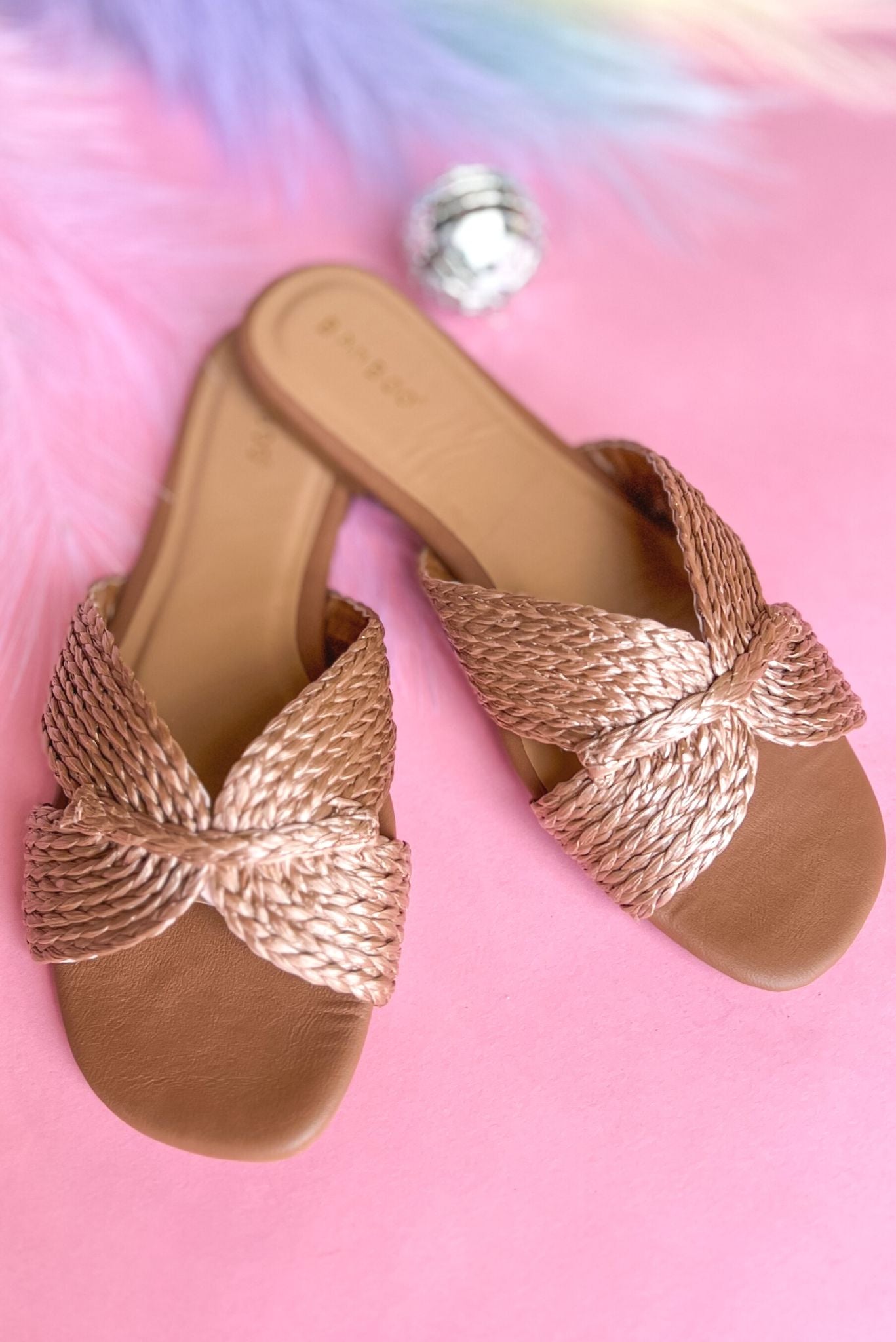 Tan Woven Slide Sandals