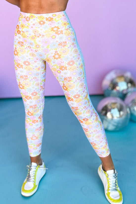 SSYS Pretty Spring Floral Print Compression Leggings With Racing Stripes, high waist, matching set, gym look, seamless, must have, shop style your senses by mallory fitzsimmons