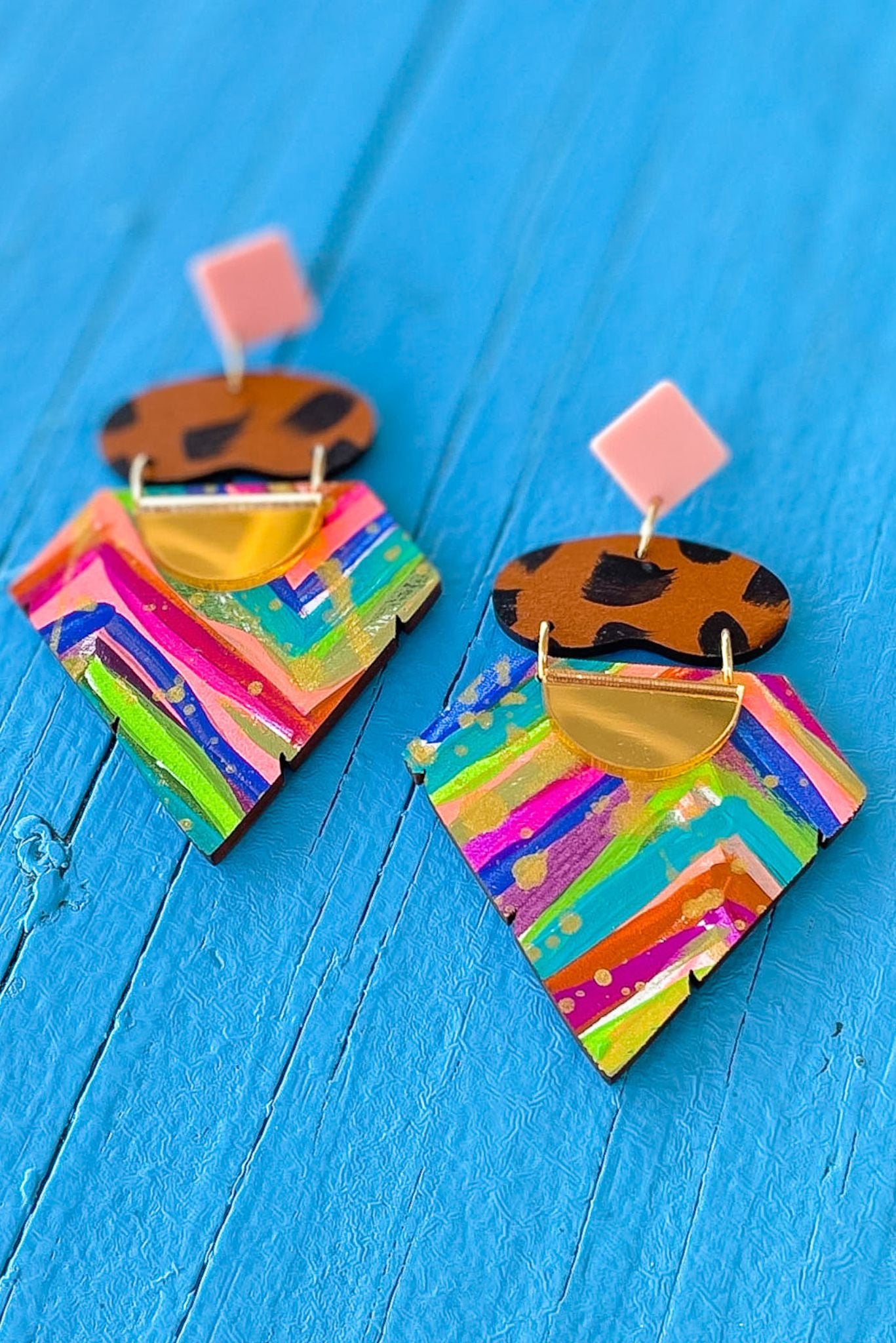 Load image into Gallery viewer, Animal Print Colorful Stripe Dangle Earrings
