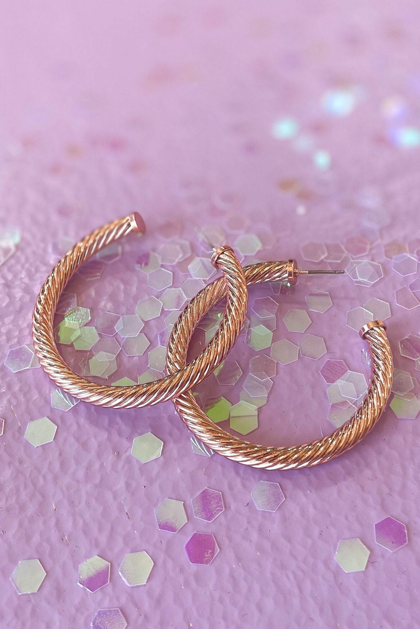 Load image into Gallery viewer, light pinkTwisted Metal Open Hoop Earrings, must have, mom style, elevated look, shop style your senses by mallory fitzsimmons
