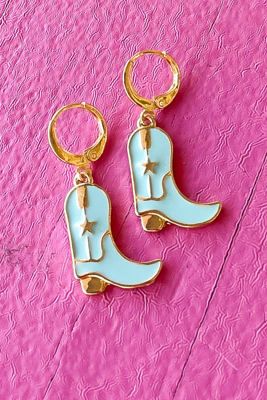 Teal Western Boot Huggie Earrings, fun accessory, fall fashion, elevated look, everyday wear, cowboy boots, shop style your senses by mallory fitzsimmons