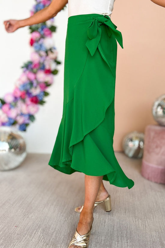 Green Ruffle Wrap Midi Skirt, spring style, st patricks day, must have, mom style, shop style your senses by mallory fitzsimmons