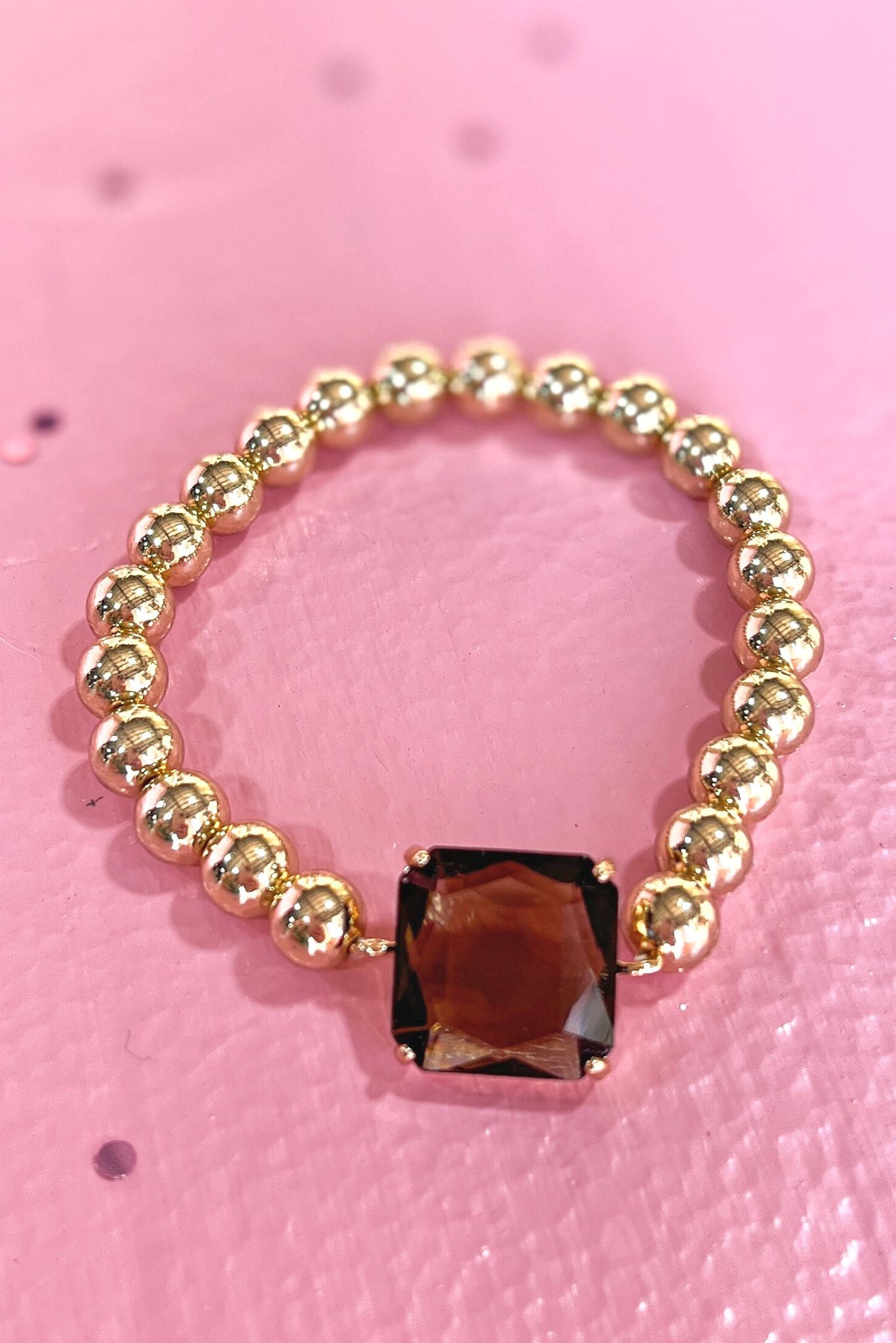 Gold Beaded Square Glass Stone Bracelet