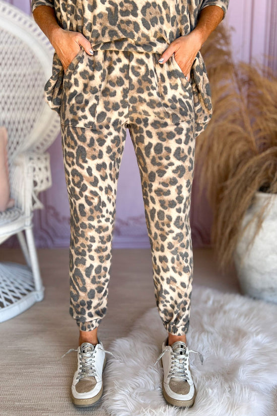 Load image into Gallery viewer, Brown Brushed Animal Print Knit Joggers
