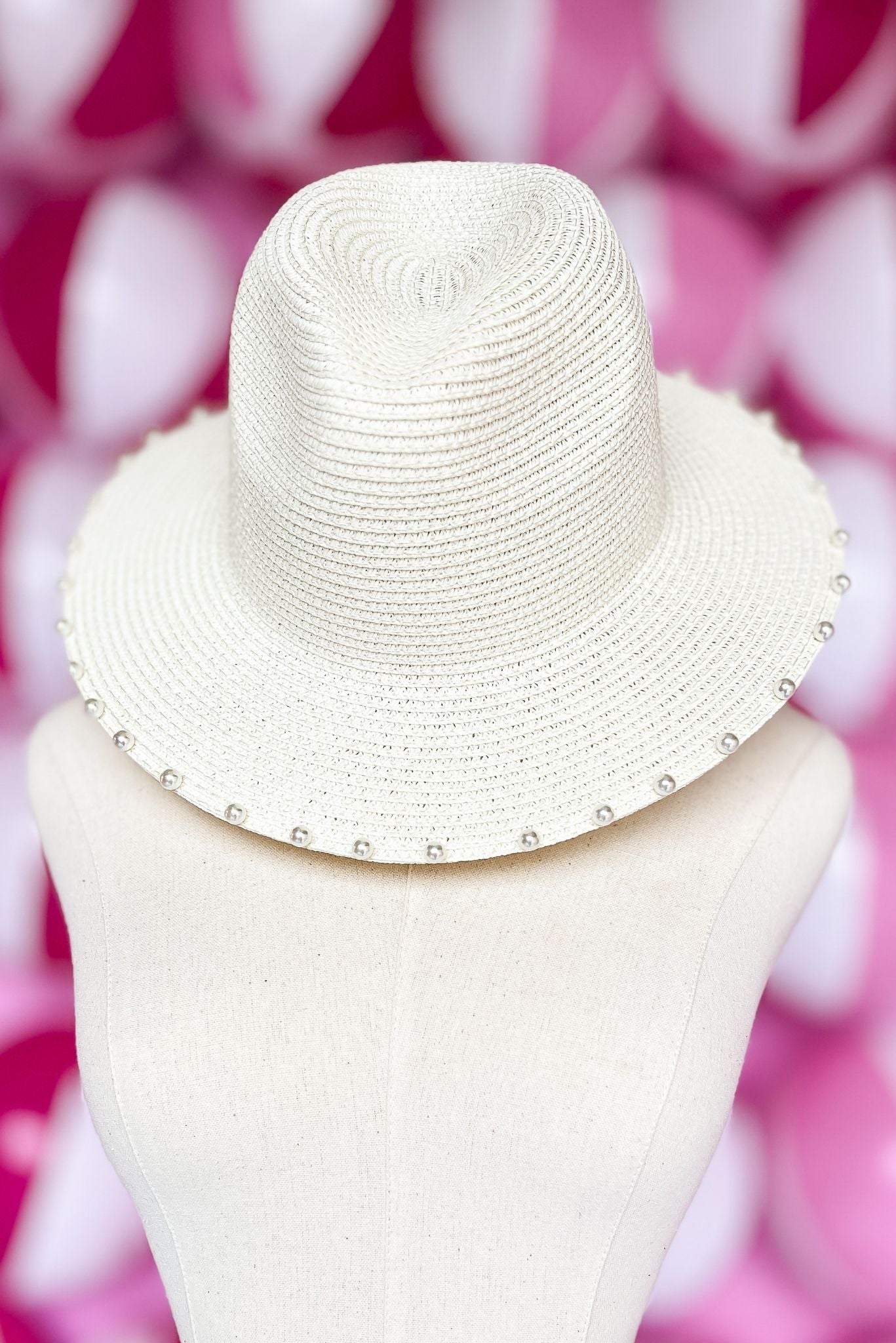 Load image into Gallery viewer, Pearl Trim Straw Fedora Hat
