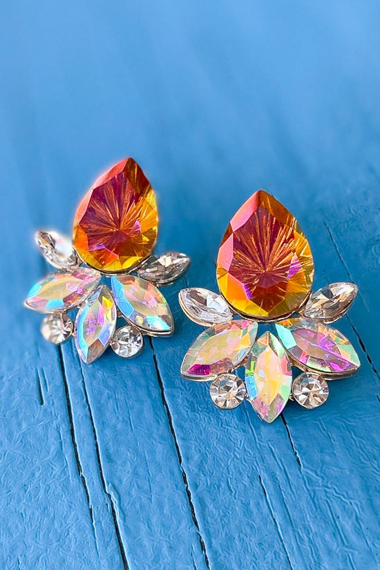 Load image into Gallery viewer, 	Gold Orange Rhinestone Teardrop Stud Earrings, fall fashion, fall must have, date night, trendy, elevated look, shop style your senses by mallory fitzsimmons
