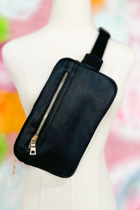 Load image into Gallery viewer, Black Rectangle Zipper Fanny Pack, must have, crossbody, everyday wear, mom style, shop style your senses by mallory fitzsimmons
