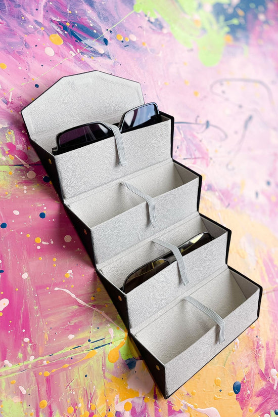 Load image into Gallery viewer, Black Folding Sunglass Case, on the go, organizer, easy to pack, mom style, must-have, shop style your senses by mallory Fitzsimmons
