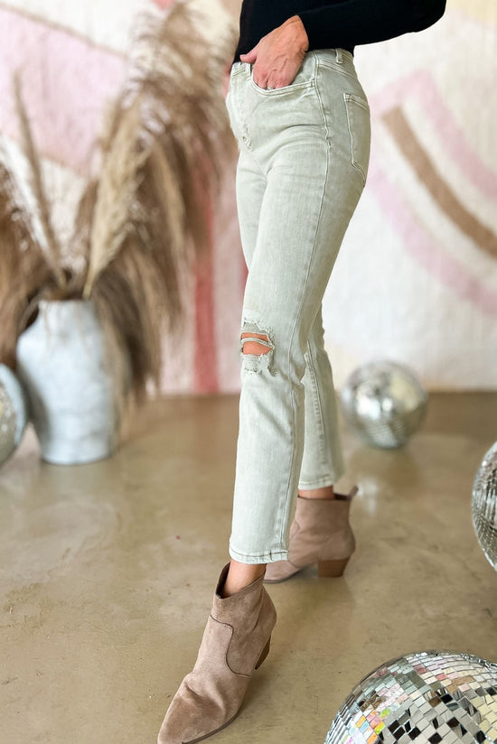 Light Olive High Rise Slim Straight Distressed Ankle Jeans, fall fashion, colored denim, distressed detail, must have, mom style, shop style your senses by mallory fitzsimmons