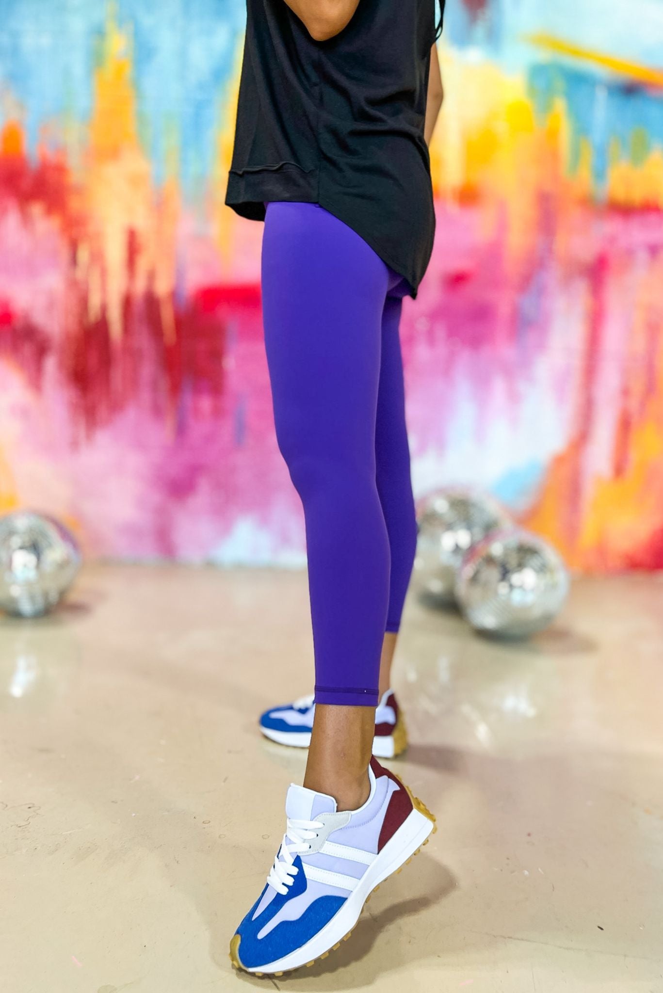 Load image into Gallery viewer, Purple High Waist Form Fit Leggings, compression, pop of color, updated athleisure, transitional piece, every day wear, mom style, shop style your senses by mallory fitzsimmons
