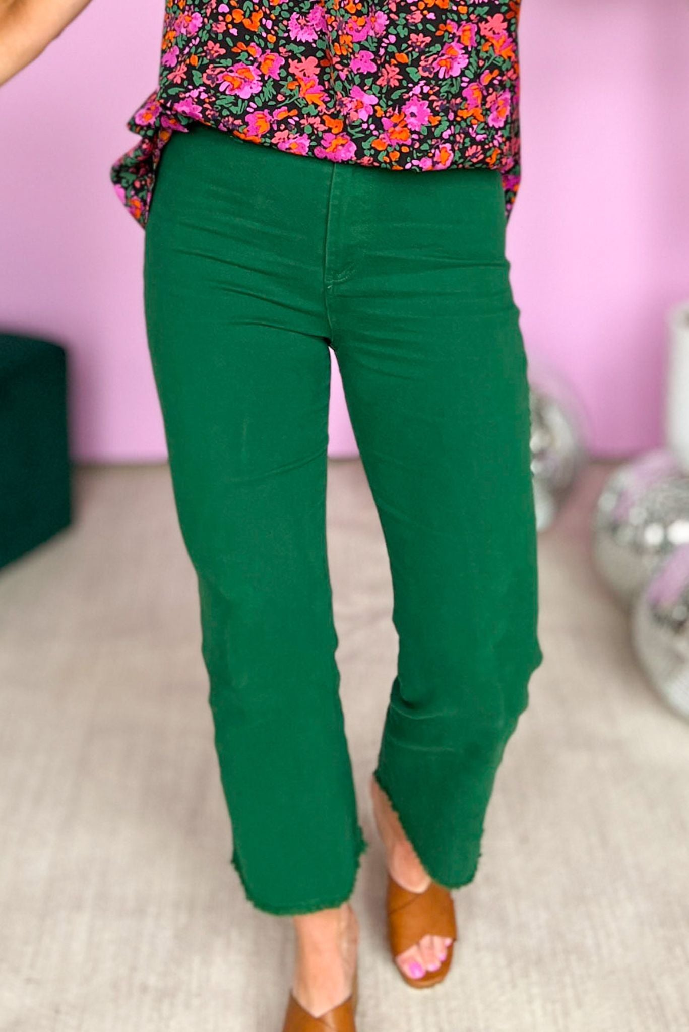 Load image into Gallery viewer, Green High Rise Wide Leg Crop Pant, trendy, spring fashion, frayed hem, must have, shop style your senses by mallory fitzsimmons

