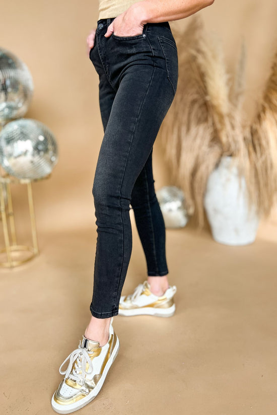 Load image into Gallery viewer, Risen Black High Rise Distressed Hem Ankle Skinny Jeans *FINAL SALE*
