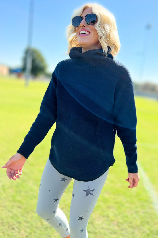 Navy High Neck Swoop Hem Hooded Pullover, must have, everyday wear, mom style, hoodie, fall basic, shop style your senses by mallory fitzsimmon