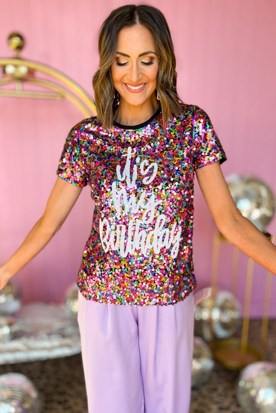 Purple Sparkle It's My Birthday Top, anniversary collection, statement piece, elevated look, night out, shop style your senses by mallory fitzsimmons