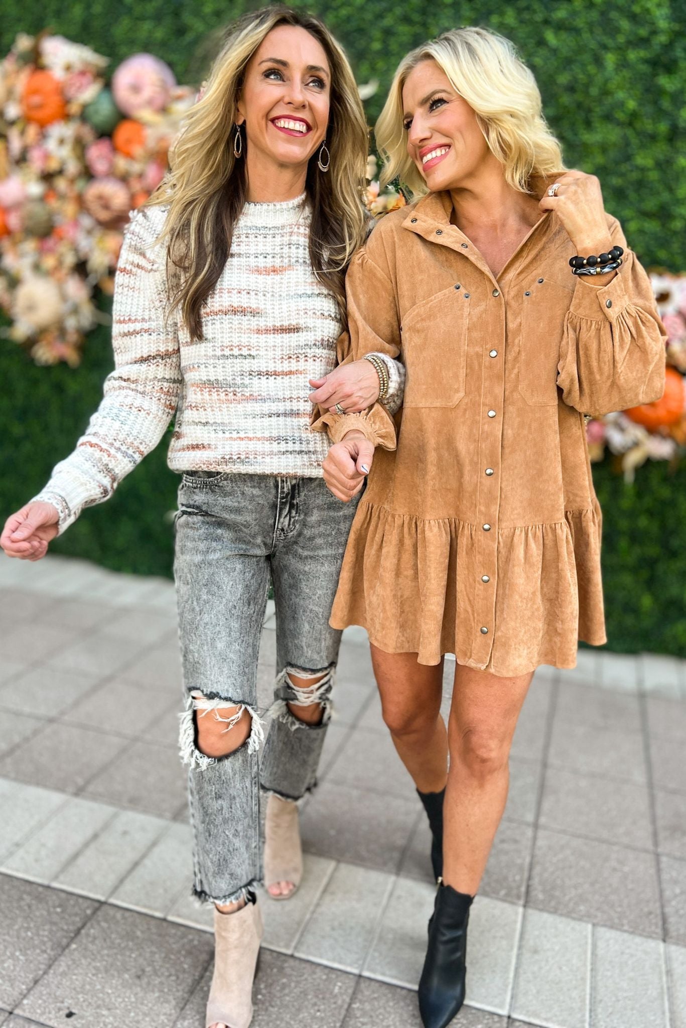 Load image into Gallery viewer, Camel Corduroy Button Down Long Sleeve Dress, fall fashion, fall must have, sweater weather, thanksgiving look, fall dress, mom style, shop style your senses by mallory fitzsimmons
