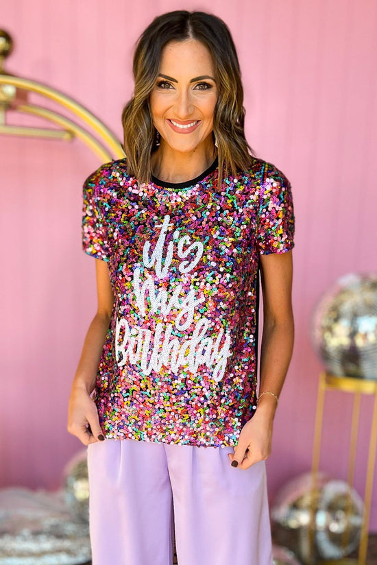 Purple Sparkle It's My Birthday Top, anniversary collection, statement piece, elevated look, night out, shop style your senses by mallory fitzsimmons