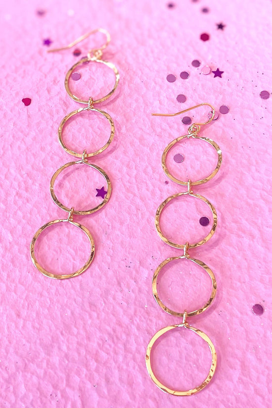 Gold Plated Shiny Hammered Quadruple Circle Dangle Earrings must have, mom style, elevated look, shop style your senses by mallory fitzsimmons