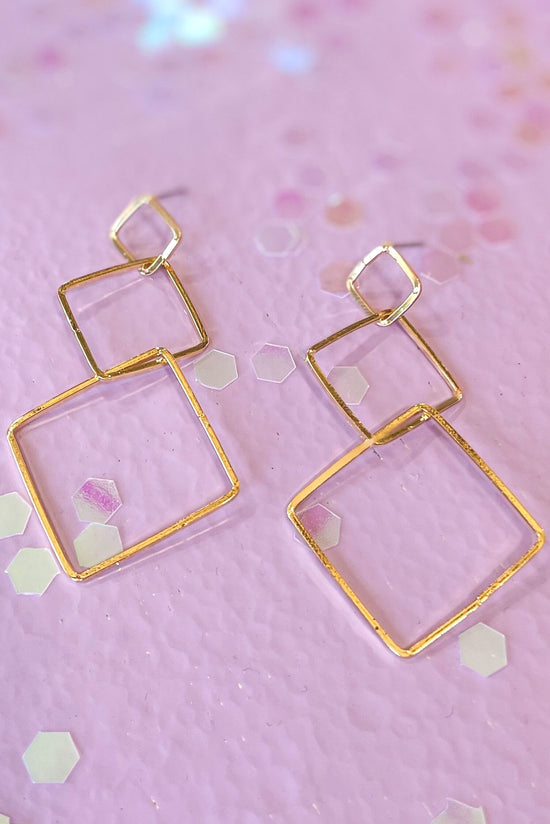 Load image into Gallery viewer, Gold Triple Open Square Link Dangle Earrings

