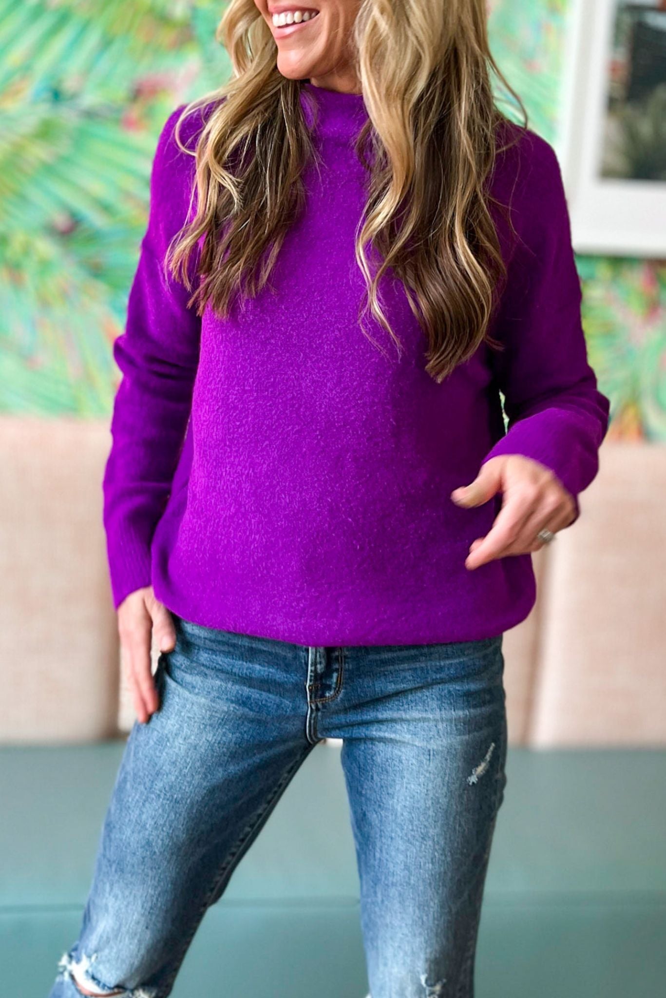 Purple Soft Mock Neck Sweater, fall fashion, must have, work to weekend, mom style, elevated look, chic, shop style your senses by mallory fitzsimmons