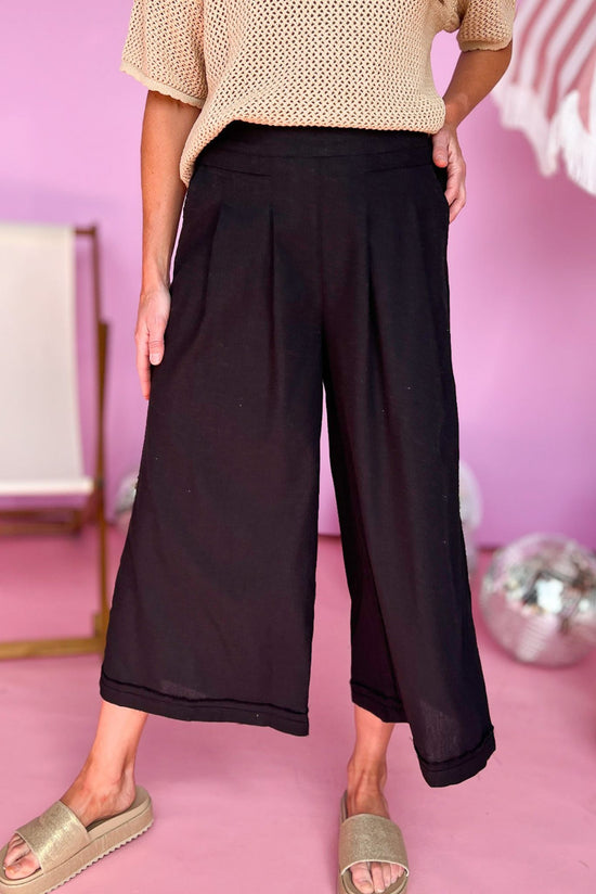 black Pleated Detail Elastic Waist Wide Leg Pants, pleat detail, wide leg, elastic waist, easy fit, summer look, shop style your senses by mallory fitzsimmons