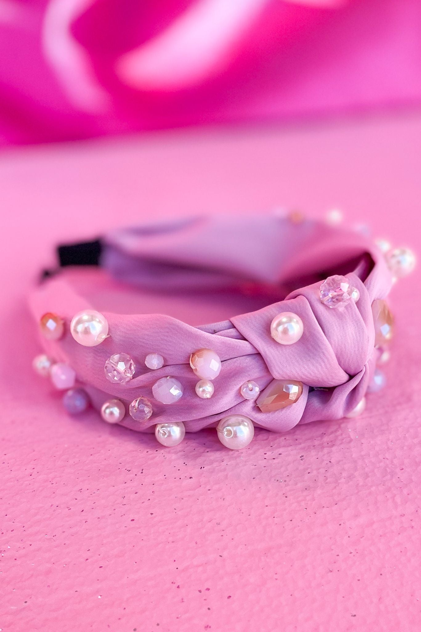 Light Pink Pearl Beaded Knot Headband