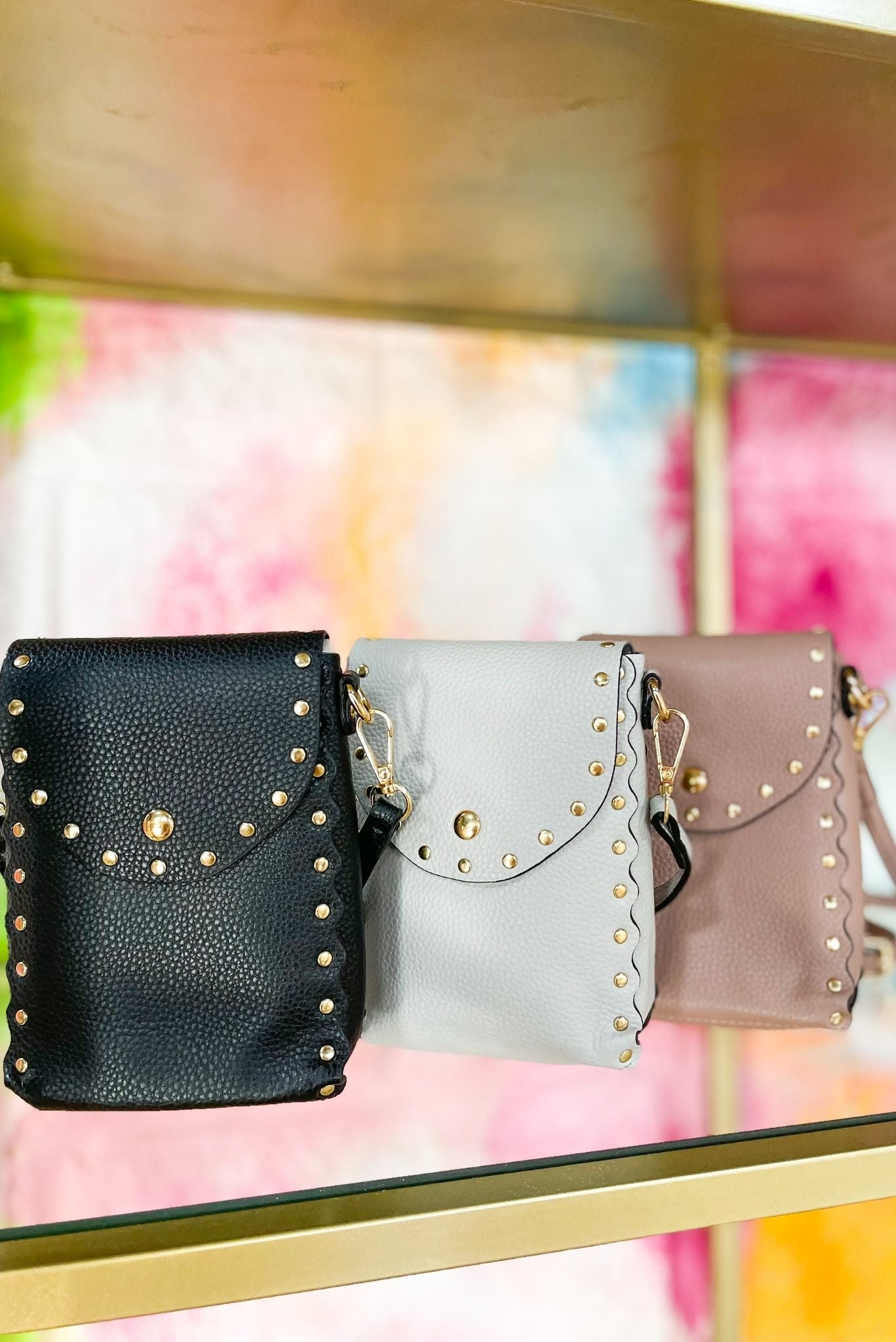 Load image into Gallery viewer, Mauve Studded Crossbody Bag
