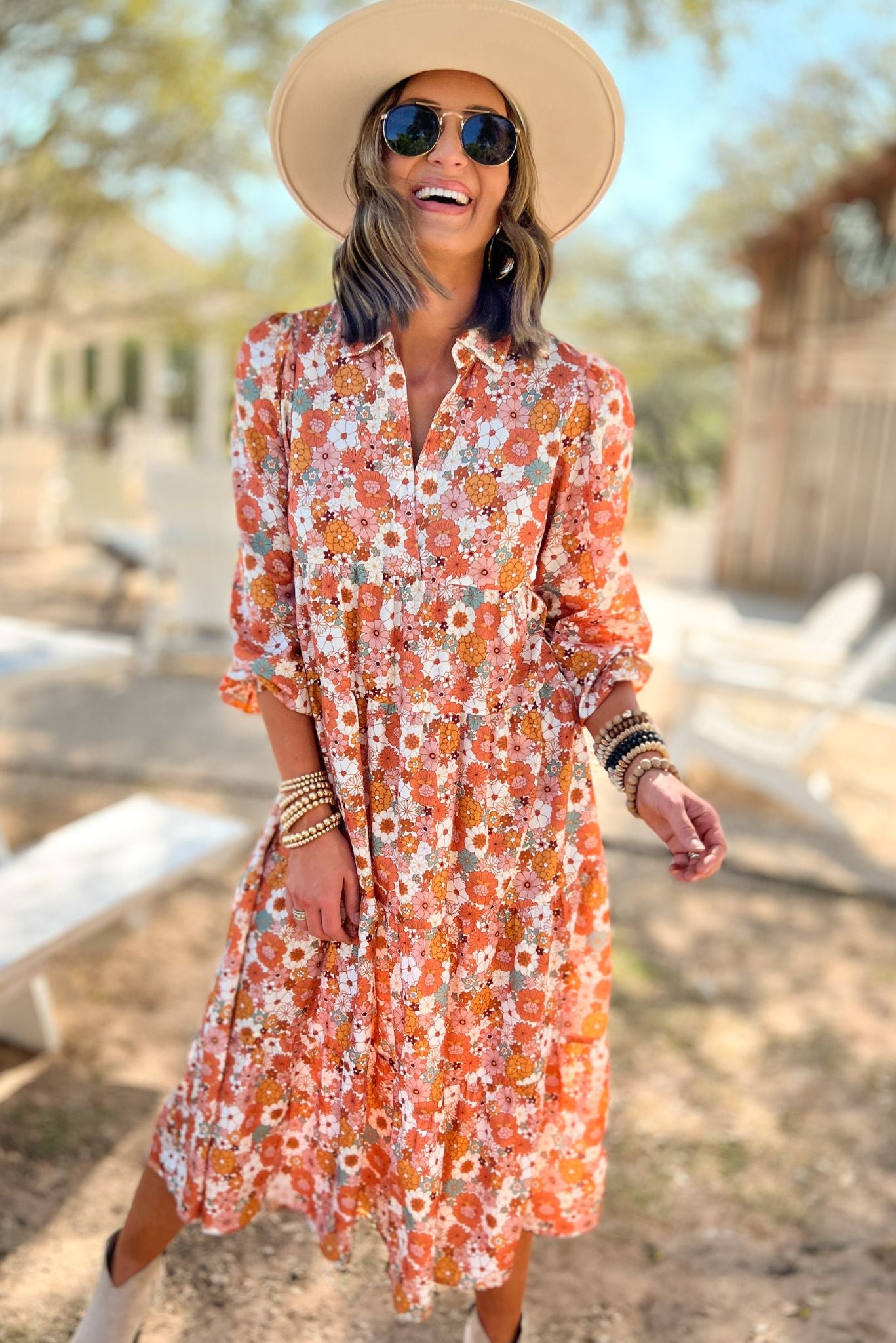 Floral Long Sleeve Collared Maxi Dress SSYS The Label