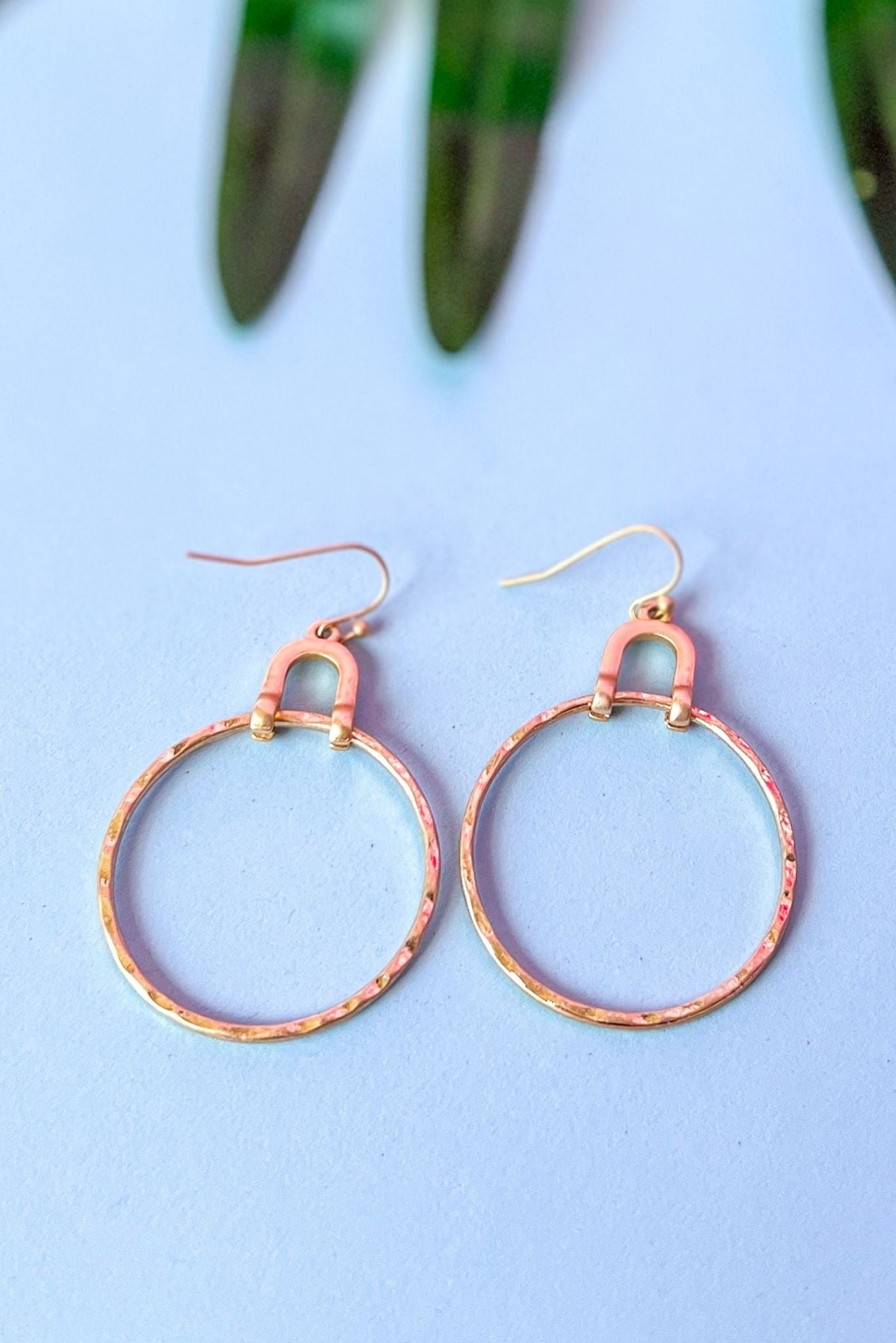 Gold Textured Metal Circle Dangle Earrings,, abstract detail, hoop, elevated look, must have, shop style your senses by mallory fitzismmons