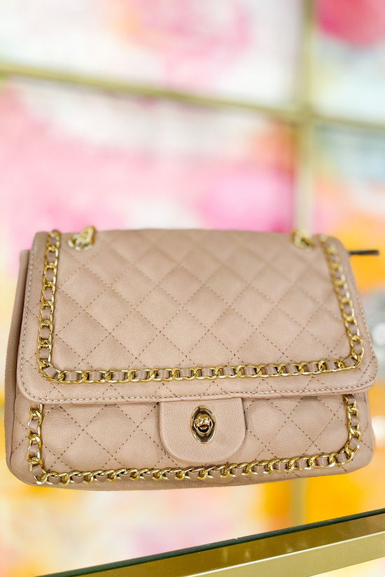 Load image into Gallery viewer, Khaki Quilted Gold Chain Crossbody Purse And Wallet

