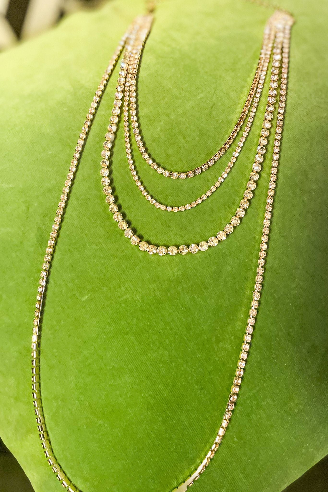 Gold Clear Rhinestone Layered Necklace