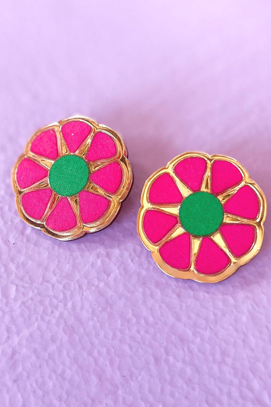 Load image into Gallery viewer, Pink Kelly Green Flower Stud Earrings, must have, mom style, elevated look, shop style your senses by mallory fitzsimmons
