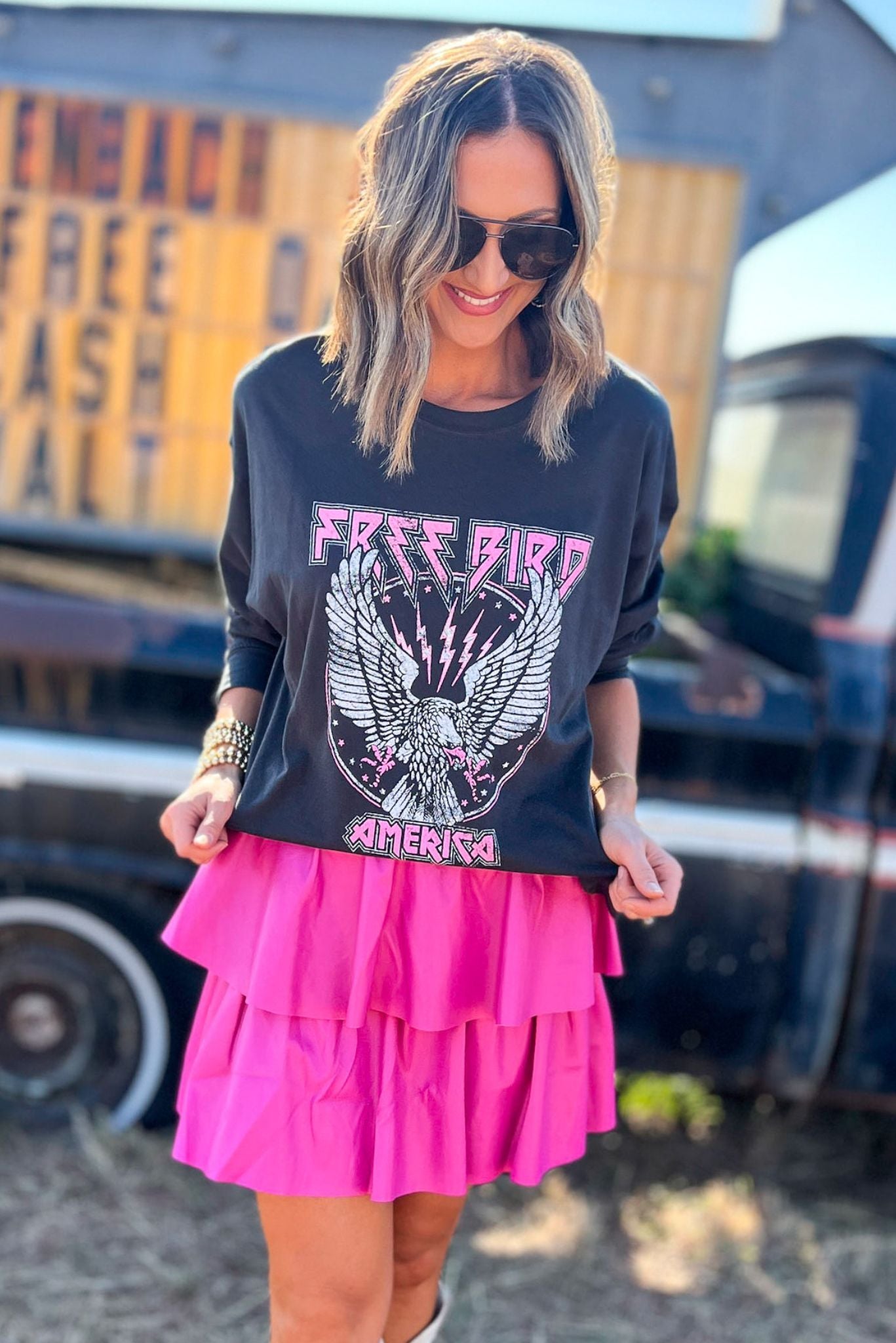 Black Free Bird America Long Sleeve Graphic Tee, elevated look, country concert, concert look, fall must have, fall fashion, shop style your senses by mallory fitzsimmons