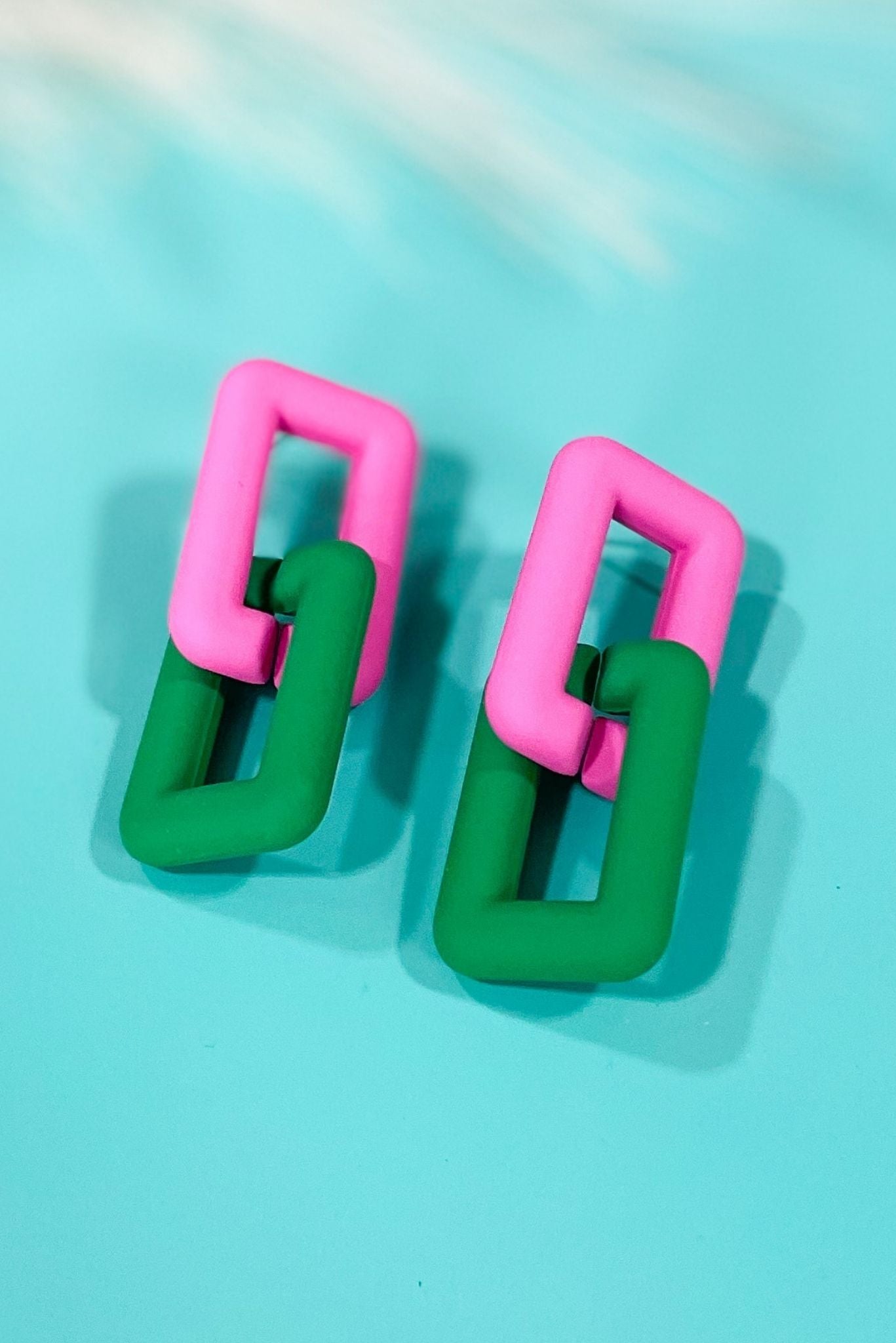 Load image into Gallery viewer, Pink Green Rectangle Link Earrings
