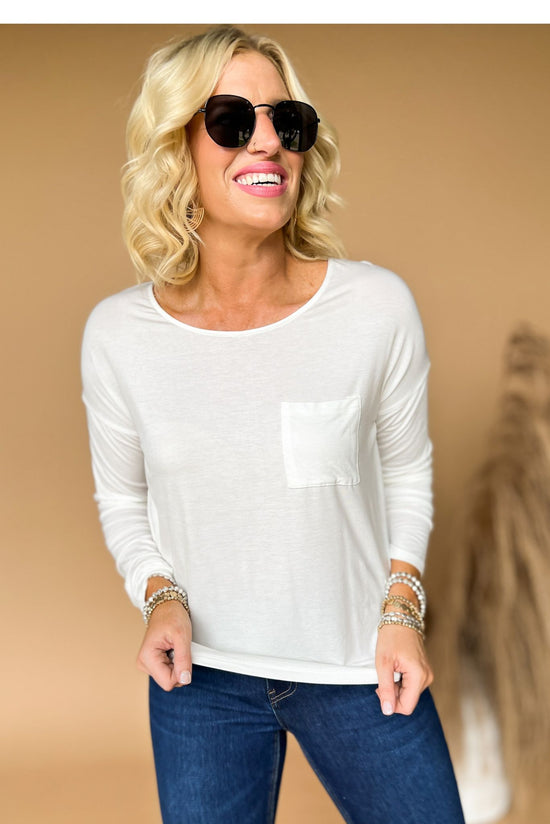 Load image into Gallery viewer, Off White Round Neck Drop Shoulder Long Sleeve Top, white long sleeve top, everyday wear, mom style, shop style your senses by mallory fitzsimmons
