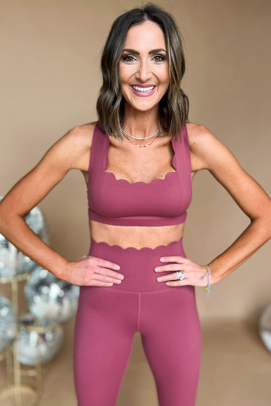 Rose Scallop Edge Criss Cross Back Sports Bra SSYS The Label, athleisure, must have, mom style, chic, everyday wear, shop style your senses by mallory ftizsimmons