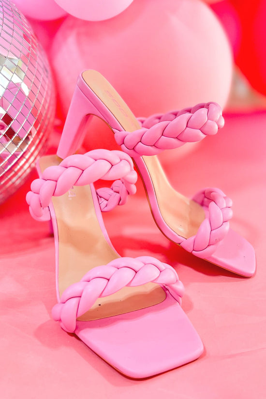 Load image into Gallery viewer, Pink Braided Double Strap Square Toe Heels *FINAL SALE*

