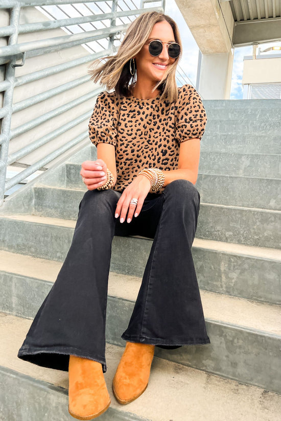 Load image into Gallery viewer, Mocha Animal Print Knit Top, fall transition piece, work to weekend, everyday wear, teacher outfit, mom style, updated animal print, shop style your senses by mallory fitzsimmons 
