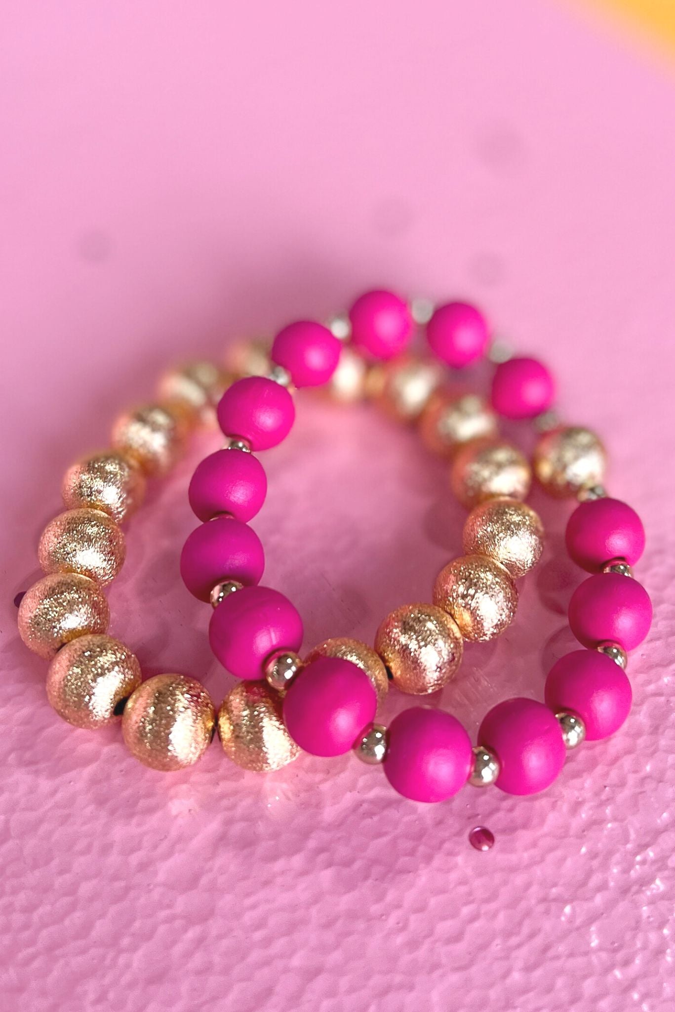 Load image into Gallery viewer, Fuchsia And Gold Beaded Bracelet Stack
