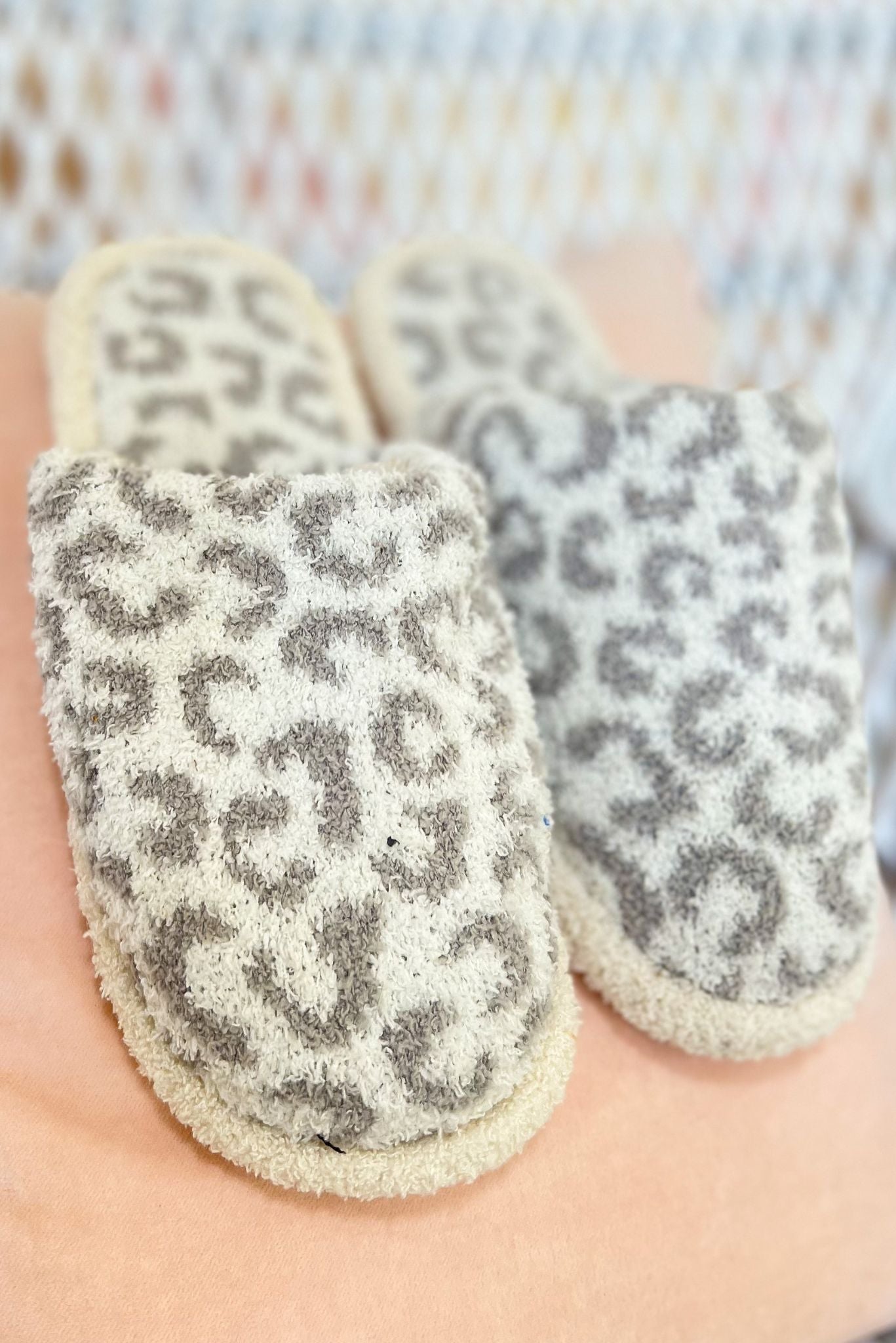 Grey Animal Print Cozy Slippers, fall fashion, cozy collection, gift idea, snuggle up, mom style, shop style your senses by mallory fitzsimmons