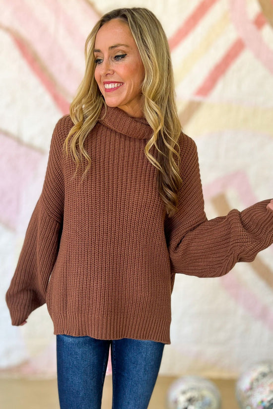 Load image into Gallery viewer, Brown Turtleneck Knit Sweater, fall fashion, fall must have, staple piece, chic, elevated look, shop style your senses by mallory fitzsimmons
