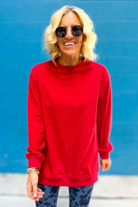 Red Corded Sweatshirt With Side Slit SSYS The Label