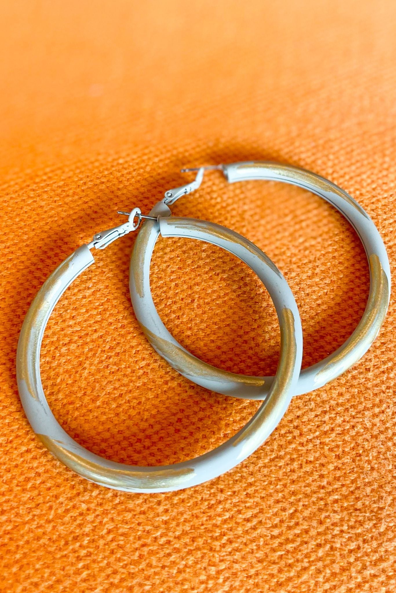 Gold Light Gray Painted Hoop Earrings, fall fashion, must have, elevated accessory, everyday wear, mom style, chic, shop style your senses by mallory fitzsimmons