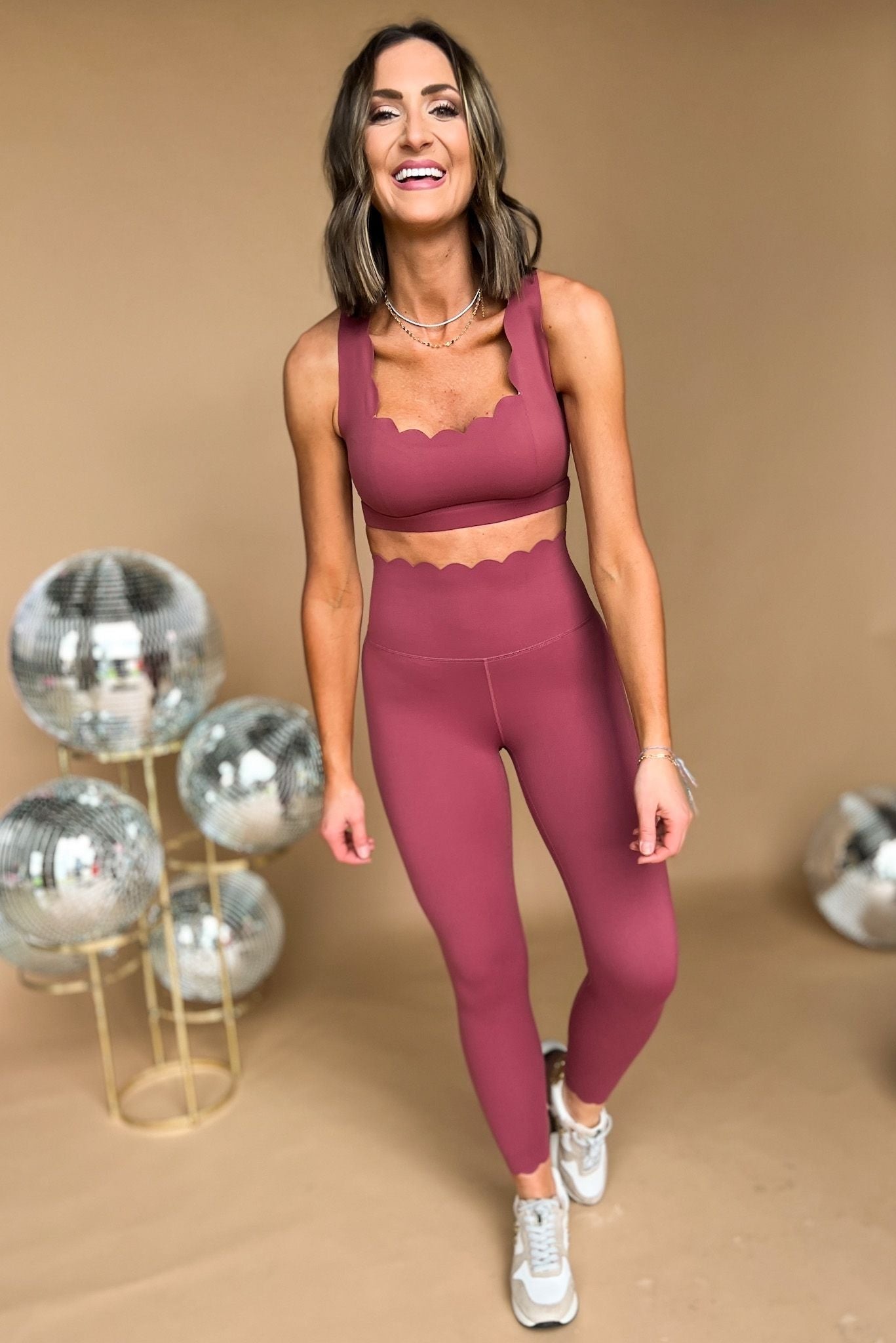 Load image into Gallery viewer, Rose Scallop Edge Criss Cross Back Sports Bra SSYS The Label, athleisure, must have, mom style, chic, everyday wear, shop style your senses by mallory ftizsimmons
