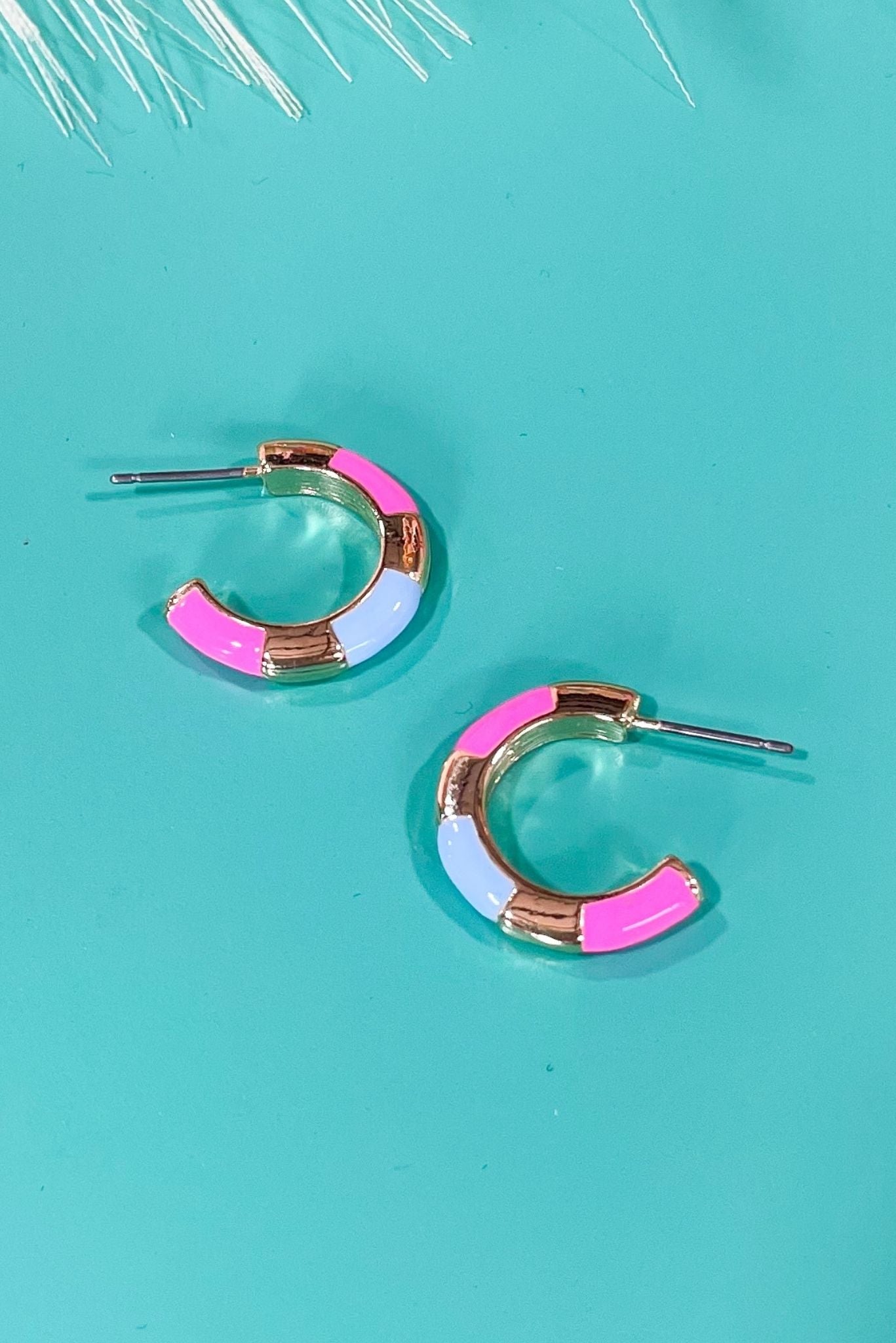 Hot Pink Turquoise Gold Open Hoop Earrings, spring accessory, bright colors, must have, everyday wear, spring fashion, mom style, shop style your senses by mallory fitzismmons
