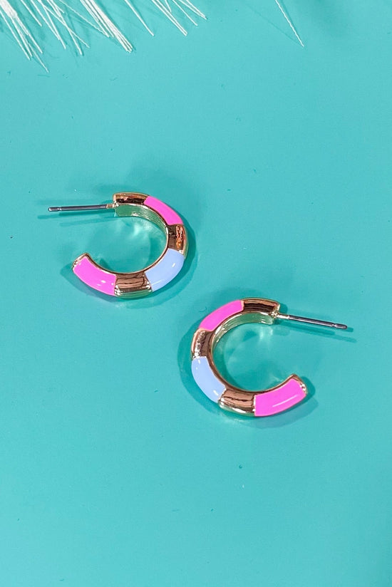 Hot Pink Turquoise Gold Open Hoop Earrings, spring accessory, bright colors, must have, everyday wear, spring fashion, mom style, shop style your senses by mallory fitzismmons