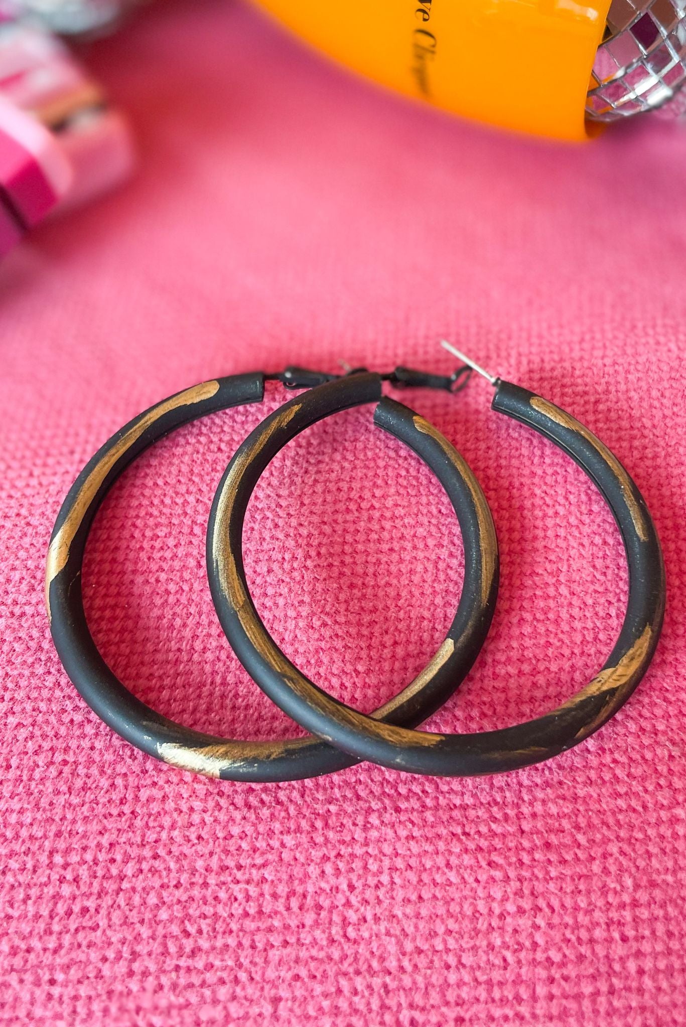 Gold Black Painted Hoop Earrings, fall fashion, must have, elevated accessory, everyday wear, mom style, chic, shop style your senses by mallory fitzsimmons