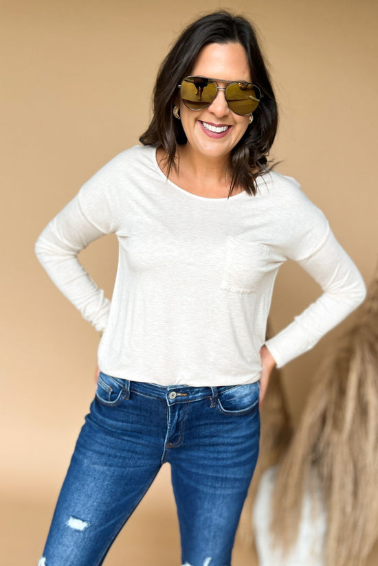 Load image into Gallery viewer, Oatmeal Round Neck Drop Shoulder Long Sleeve Top, oatmeal long sleeve top, everyday wear, mom style, casual look, shop style your senses by mallory fitzsimmons
