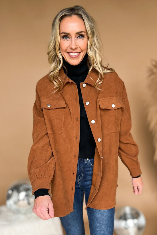 Brown Solid Corduroy Oversized Denim Shacket, fall fashion, layered look, must have, mom style, elevated look, shop style your senses by mallory fitzsimmons