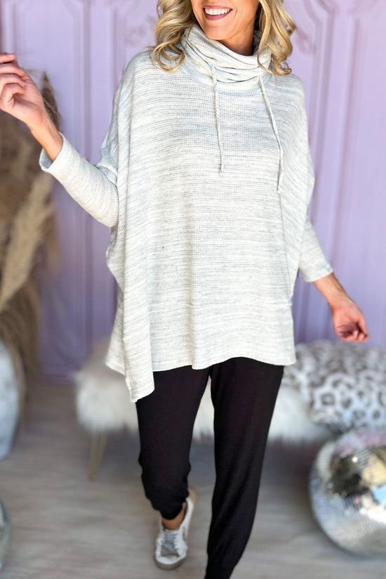 Load image into Gallery viewer, Grey Cowl Neck Drawstring Top fall fashion, fall must have, cozy collection, elevated basic, everyday wear, mom style, shop style your senses by mallory fitzsimmons
